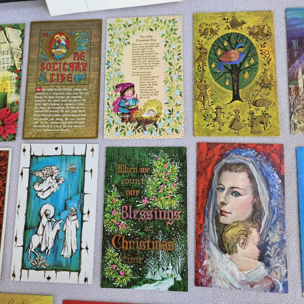 Famous Artists Studios VTG Christmas Card Set of 17 Holiday Religious Church